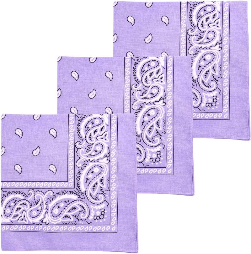 MD Style 3 PCS 100% Cotton Bandana for Men & Women 22" x 22" Paisely Pattern Handkerchief Headband Scarf - Image 1